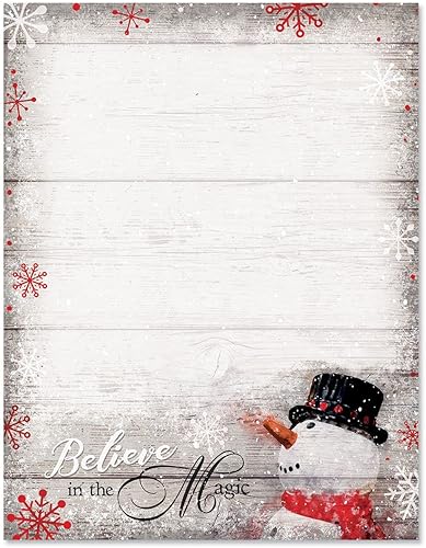 Papel navideño para cartas con muñeco de nieve, juego de 25 papeles de Navidad de 8 12 x 11 pulgadas, papel compatible con computadora
