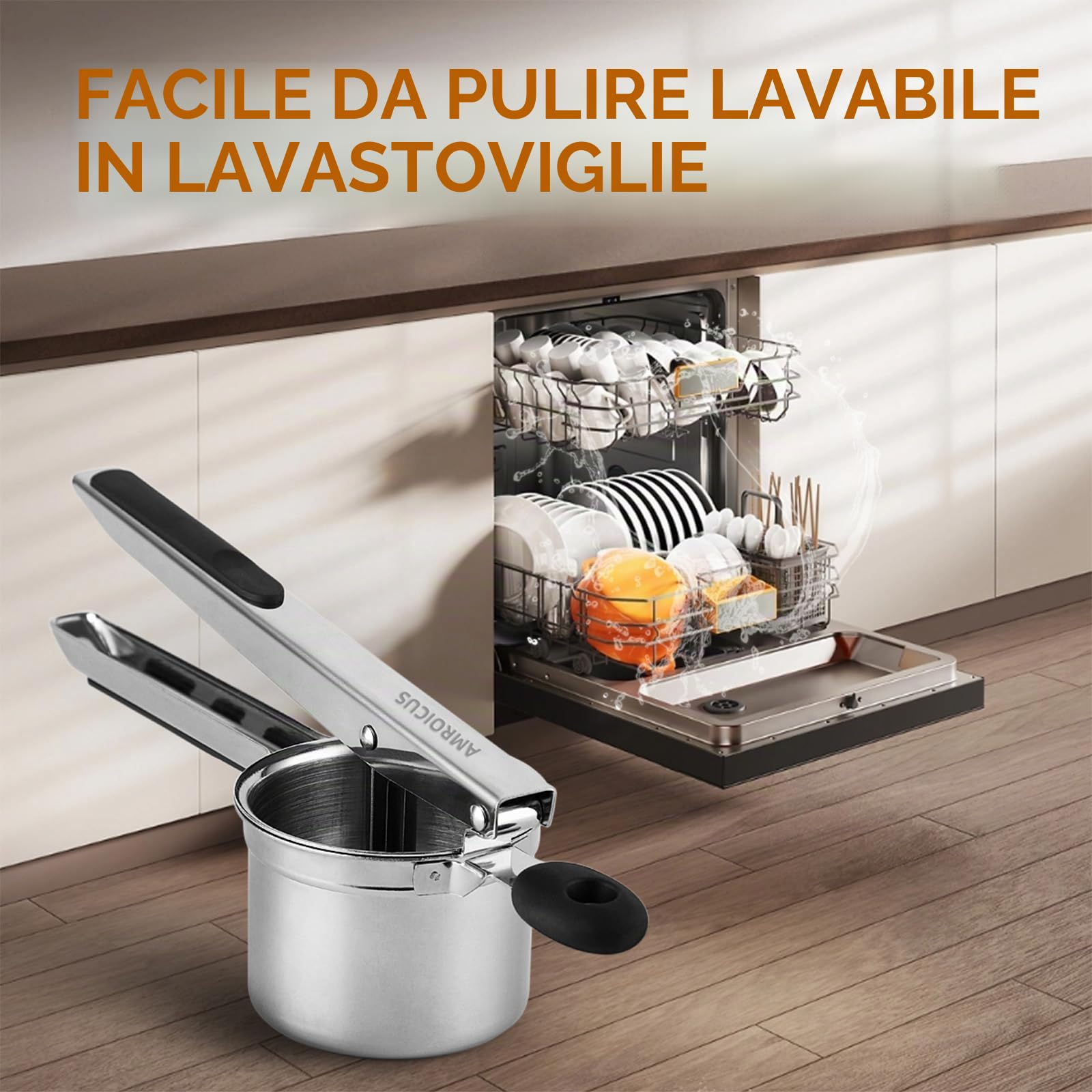 Schiacciapatate in Acciaio Inox, Grande Pressa Patate 450ml, Utensile da Cucina Robusto per Purè Morbido e Omogeneo, Passapatate e Gadget da Cucina, Macchina per Spaetzle e Gnocchi