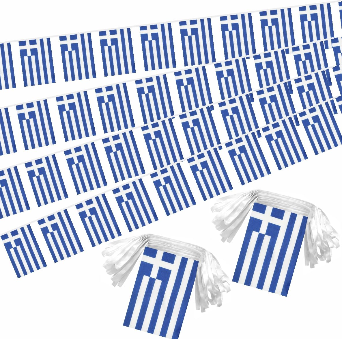 2 Pack Greece Flag Banner String Small Mini 66 Feet 60 Pcs Greek Hanging Flags Decoration