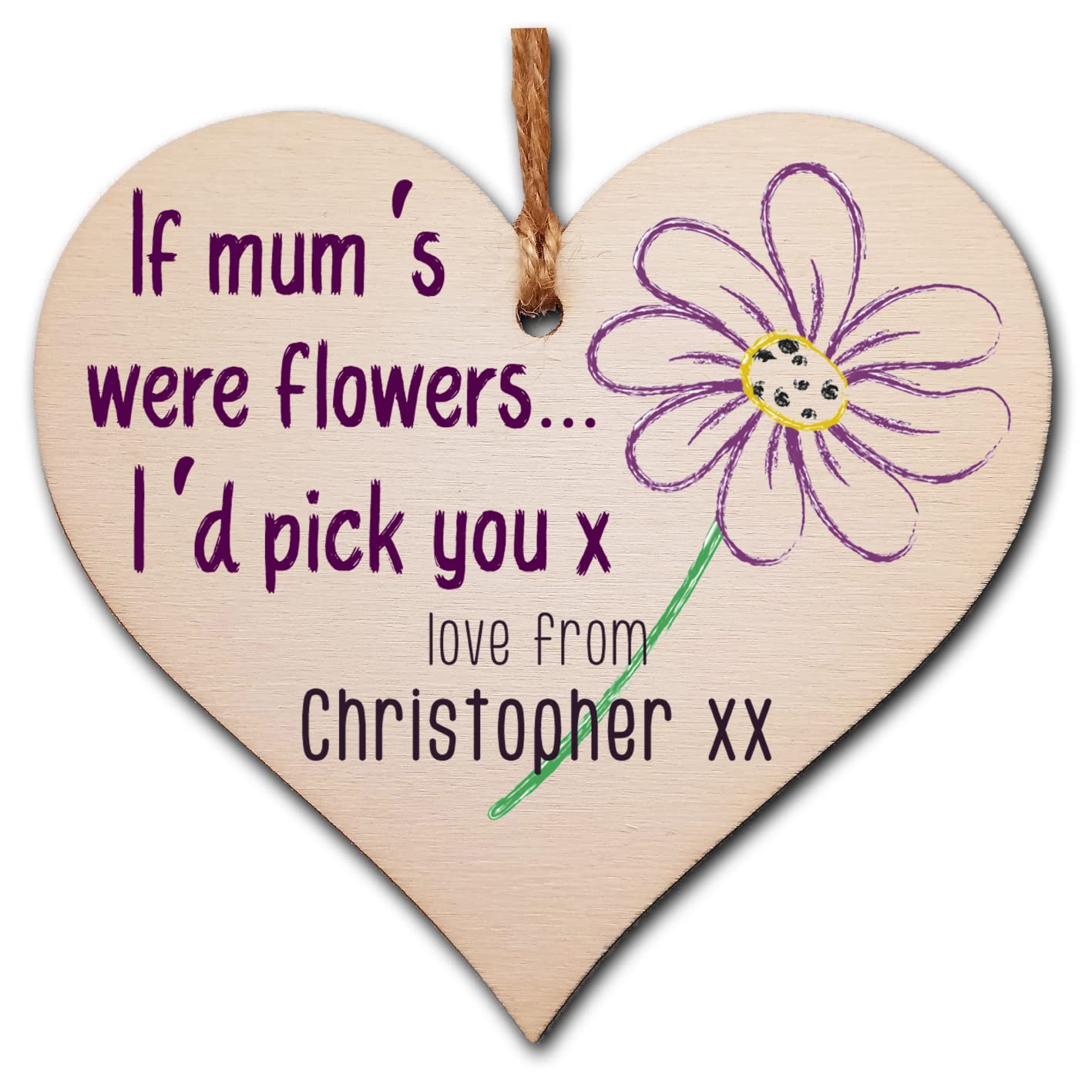 The Plum Penguin Personalised Handmade Wooden Hanging Heart Plaque for Mum loving thoughtful special keepsake if mums were flowers I'd pick you card alternative from daughter son kids wall hanger
