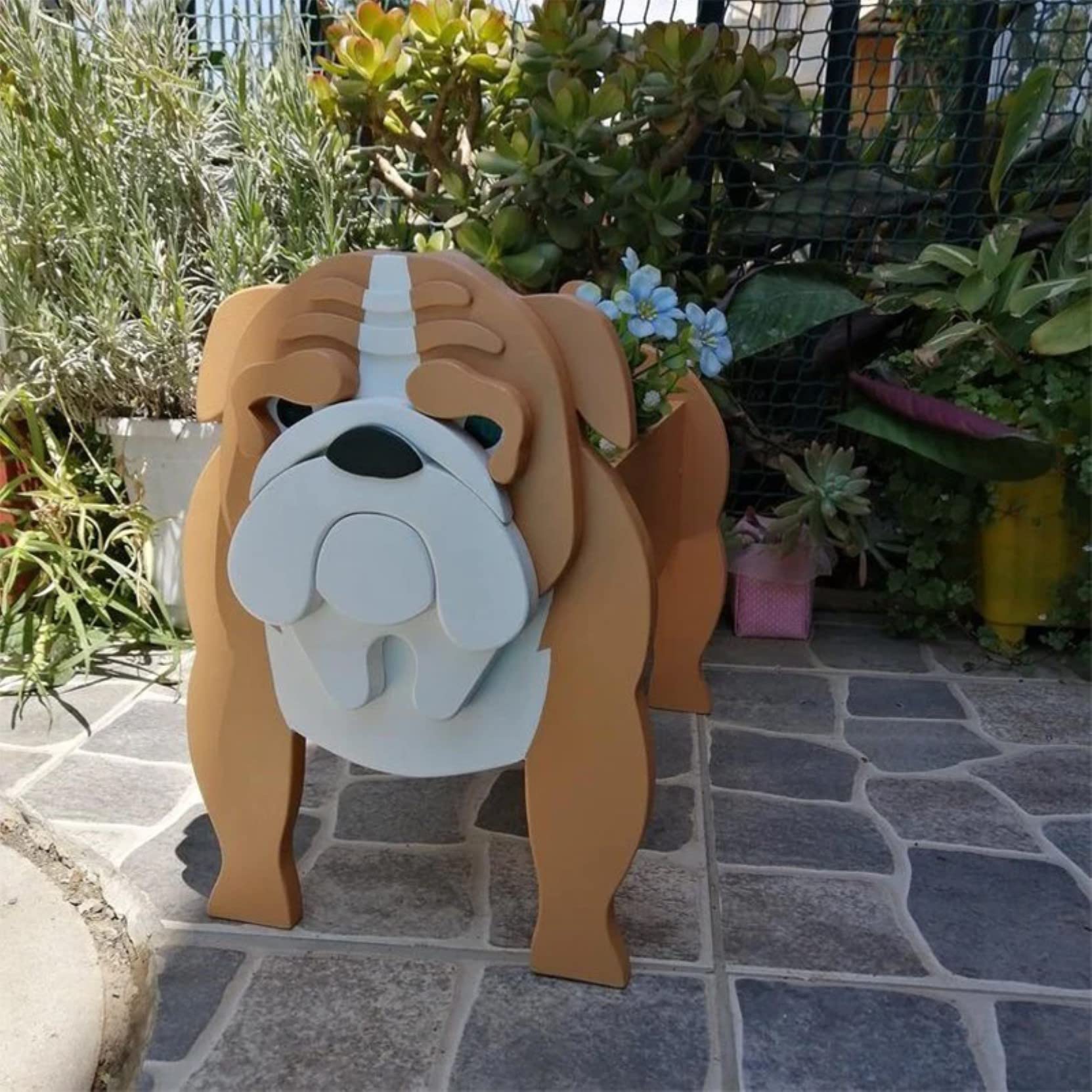 HLASMSPE British Bulldog Planter Plant Pot, Flower Pot For Garden Decora, Small Pupy Gifts for Women, Dog Shape Plant Container Holder Dog Storage Box, 24 * 18cm