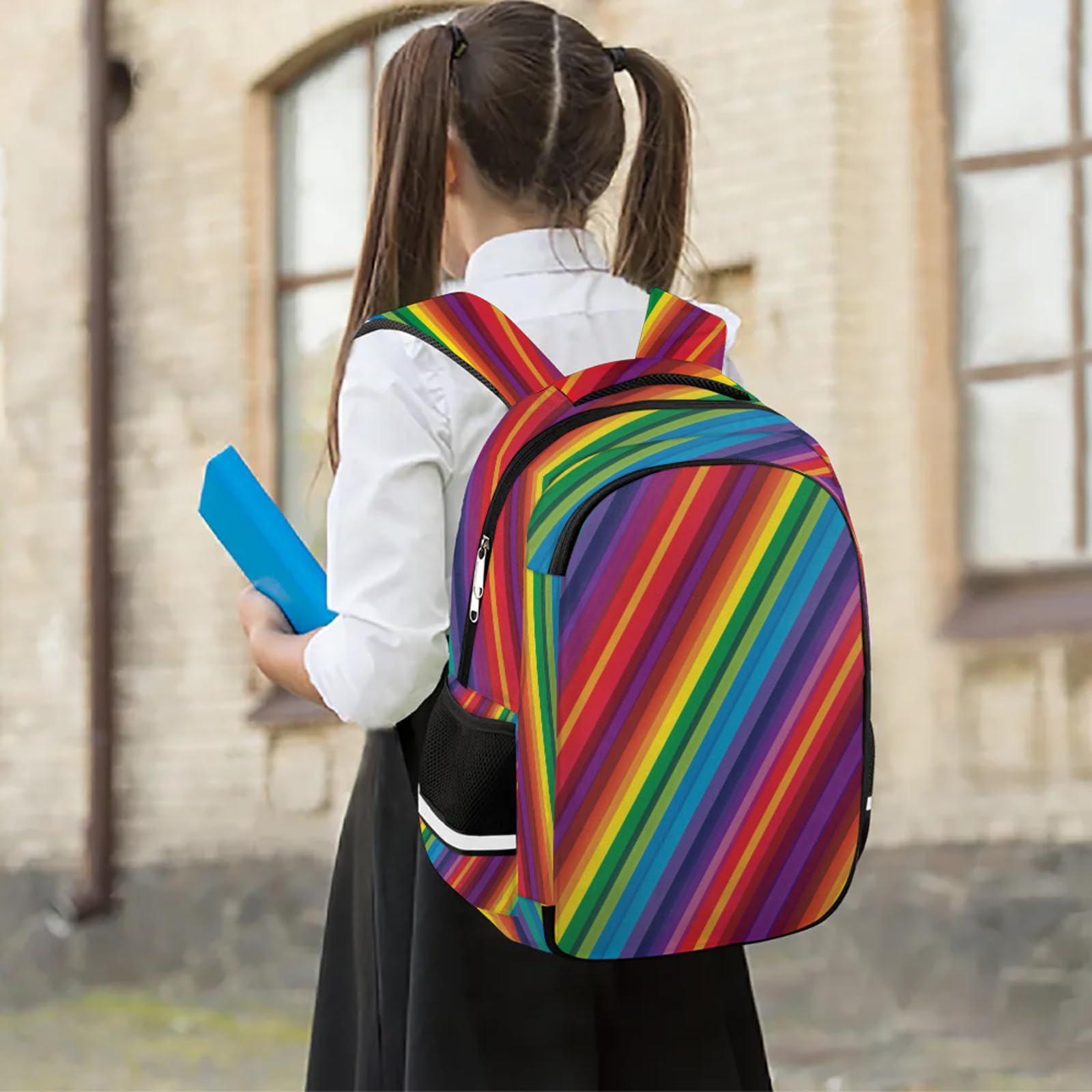 Geometryczny tęczowy plecak wielofunkcyjny plecak o dużej pojemności szkolna torba na książki plecak turystyka podróż na co dzień laptop plecak torby dla chłopców dziewcząt mężczyzn kobiet, Kolor, L