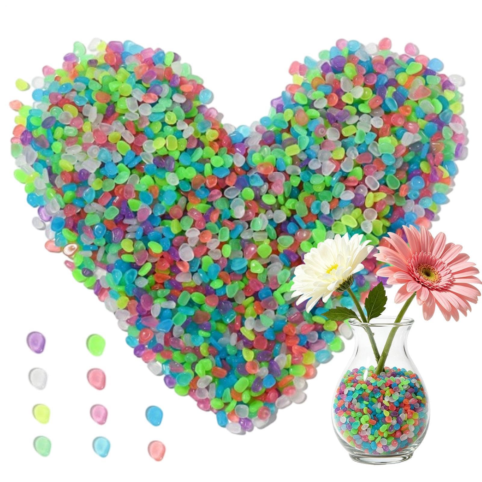 Lot de 1000 galets colorés phosphorescents en résine pour décoration extérieure