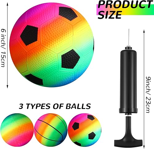 Miniatura 3 de Lenwen 15 pelotas deportivas de arco iris para niños con 1 bomba de mano de 6 pulgadas, pelota inflable de baloncesto, fútbol, kickball, dodgeball