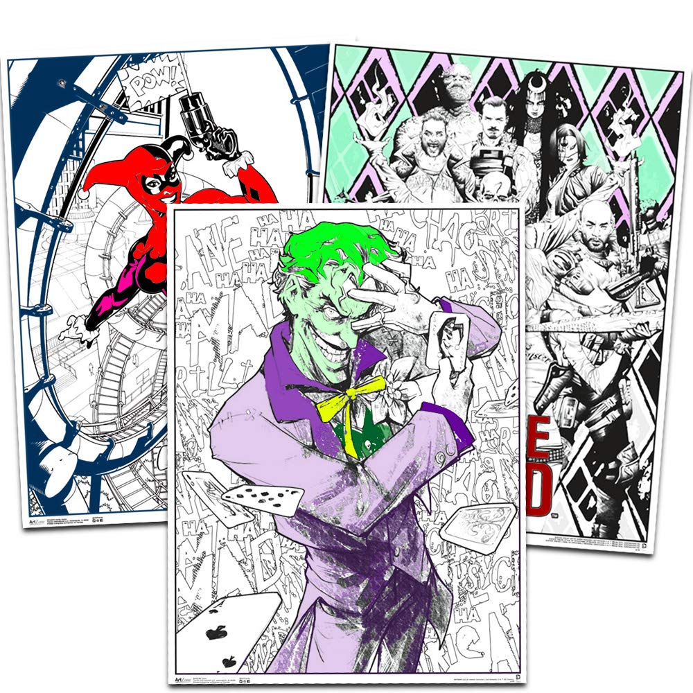 Trends Int. Coloring Poster Set for Kids Adults -- 3 Giant Coloring Posters Featuring Joker Suicide Squad and Harley Quinn (18"x24" Each)