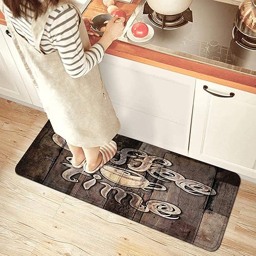 Miniatura 2 de Alfombra de cocina, moderna impresión de la espalda del café Grunge, impermeable, antideslizante, lavable, suave, alfombra de cocina cómoda