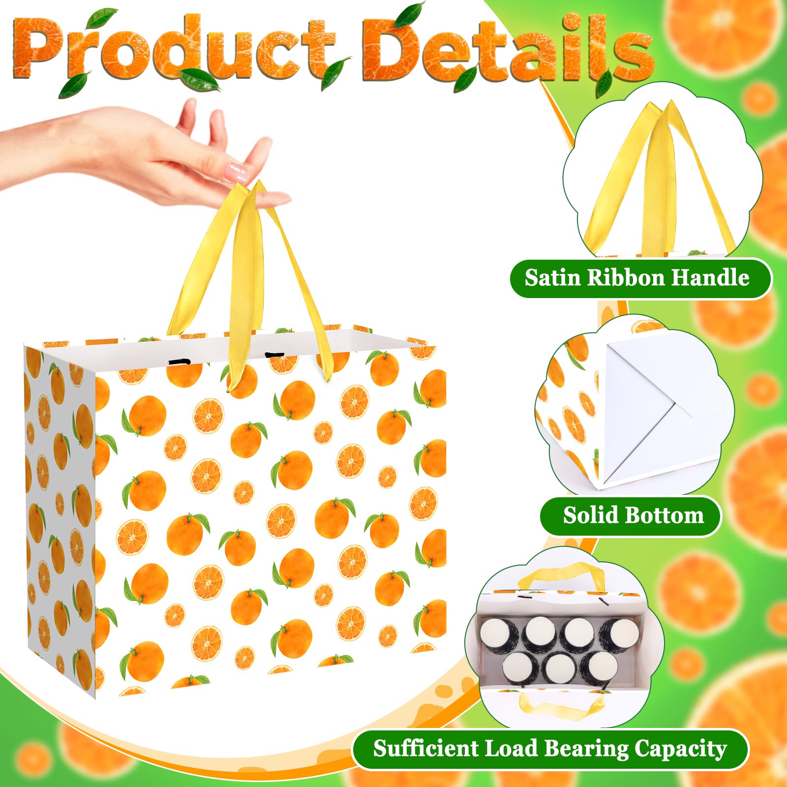 Little Cutie Party Gift Bag Orange Wrapping Paper with Tissue Paper Greeting Card Fruit Theme Birthday Party Treat Goodie Bag for Little Cutie Baby Shower Decorations Wedding Birthday Summer Party
