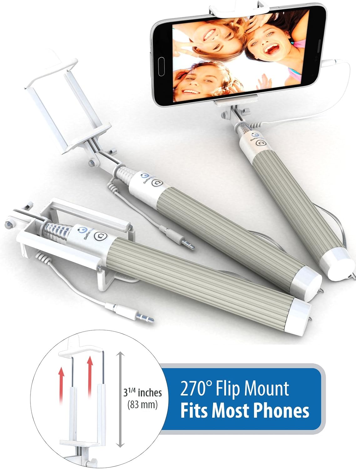 Premium Wired Selfie Stick for iPhone 5, 6, Samsung Galaxy - Takes Selfies in Seconds, Get Perfect HD Photos, Video, Operates Flash - No Apps, No Downloads, No Batteries Required