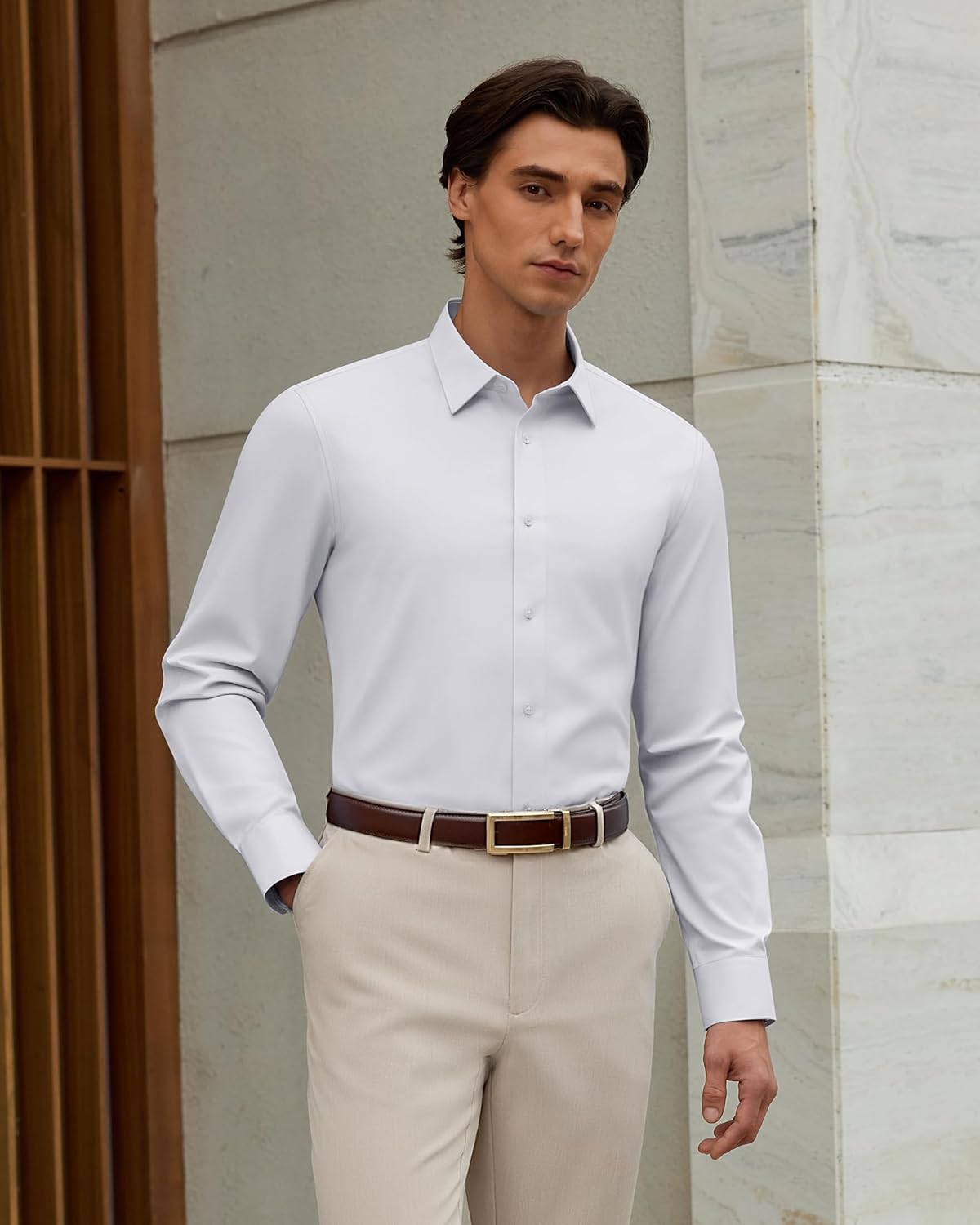 Alimens & Gentle Men's Premium Dress Shirt - Silk Modal Performence Wrinkle Free Button Down Shirts