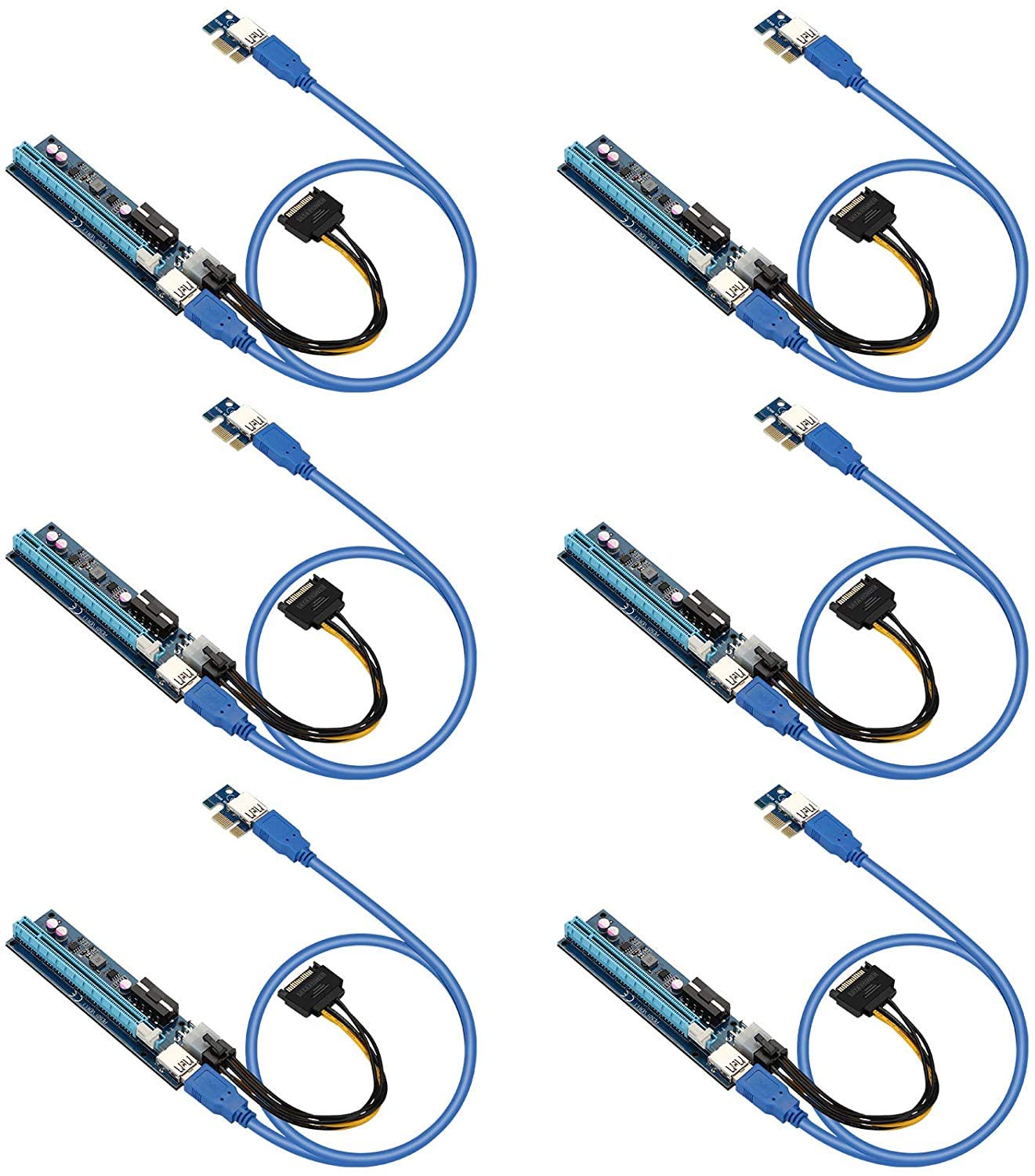 6 Pieces Dedicated Graphics PCI-E Mining Rig Frame Riser Card Adapter 1x to 16x USB 3.0 VER 009S Mining Extender Board for Bitcoin