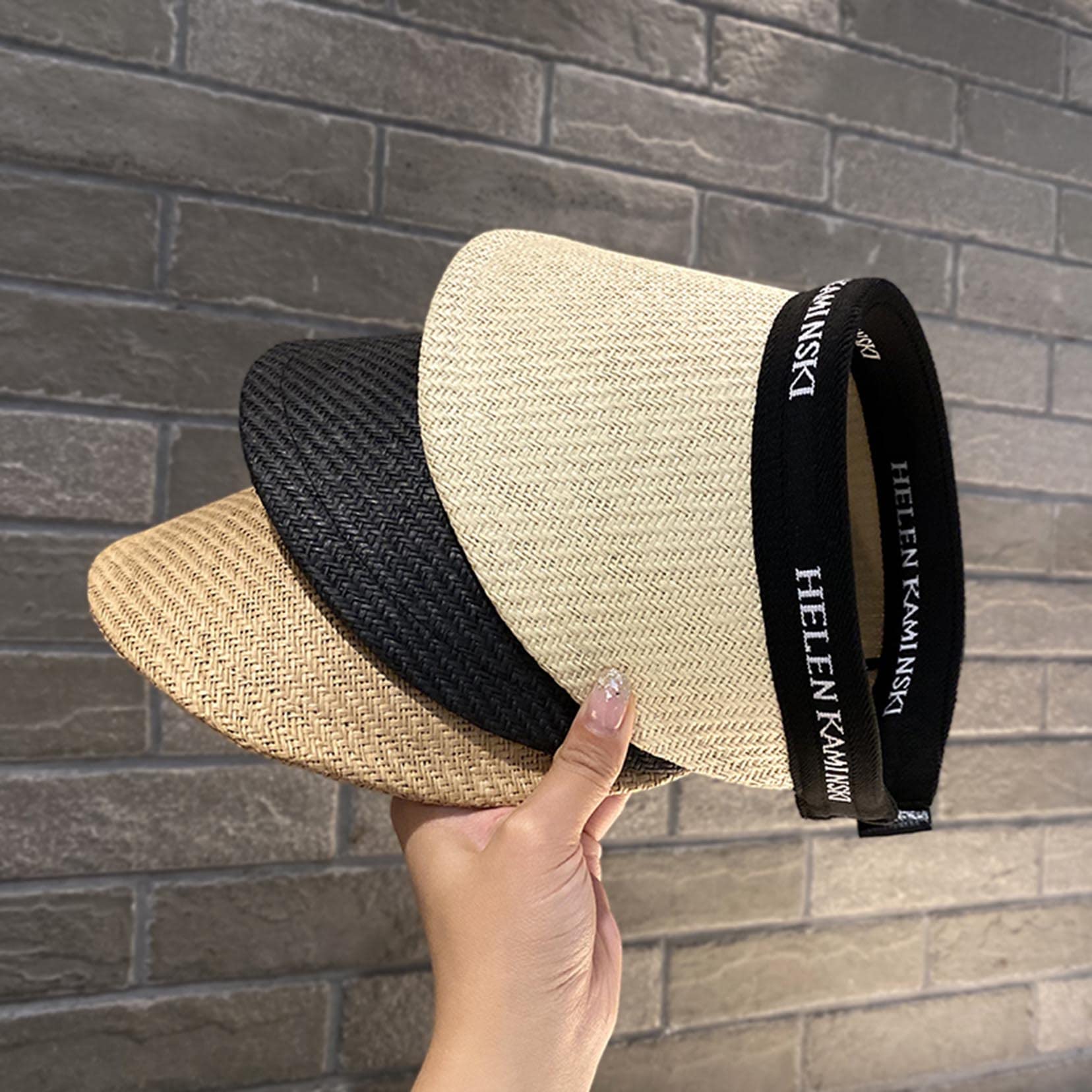 Strandhüte für Frauen mit breitem Krempe Hut Sonnenschutz Strohhut Falten Hut Sommer UV -Schutz Visors Beige-56-58cm