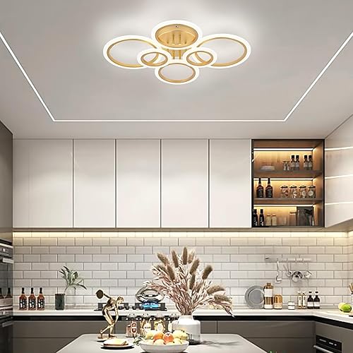 Miniatura 2 de Lámpara de techo LED moderna, lámpara de techo de montaje empotrado de 6 anillos, lámpara de techo de iluminación de 4000 K para cocina, dormitorio,