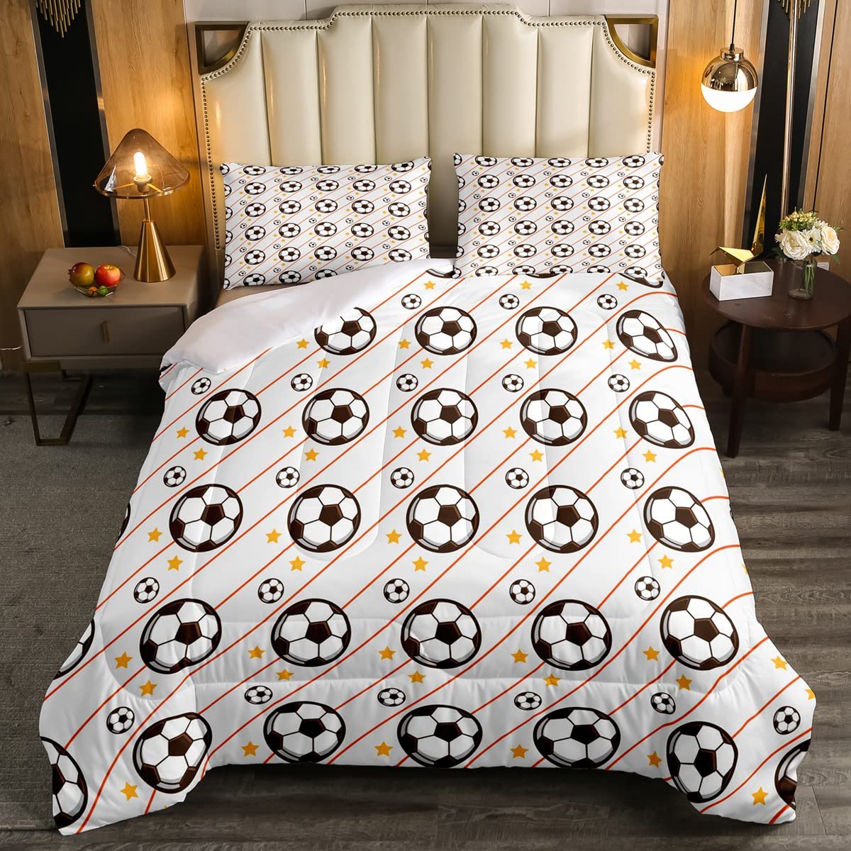 Set di biancheria da letto con piumone da calcio in 3D, per bambini, ragazzi, ragazze, ragazzi, ragazzi, sport, tema sportivo, colore blu brillante, 3 pezzi