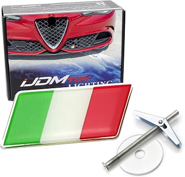 iJDMTOY Italian Flag Emblem Badge w/Grille/Mesh Mount Toggle Bolt Anchor Compatible with Alfa Romeo 952 Series Giulia