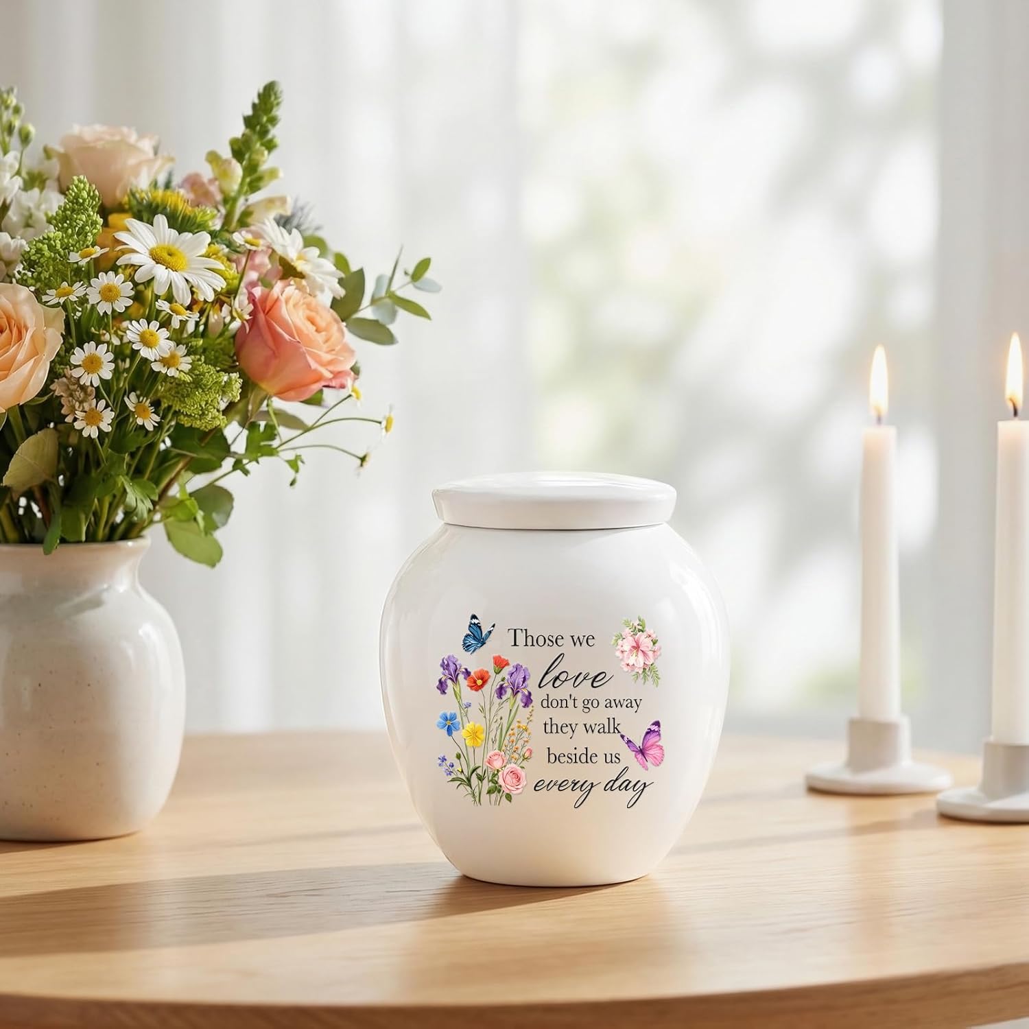 Dletay Personalized Custom Photo Urns for Human Ashes Cremation Small Urns Ashes Keepsake Memorials Decorative Caskets for Humans Flower