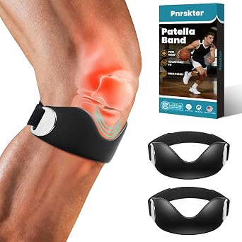 Pnrskter Silicone Patellar Tendon Support Strap, 2 Pack Black Non-Slip Patella Band, Adjustable Knee Straps Knee Brace for Active Movement, Basketball, Running, Hiking, Squats