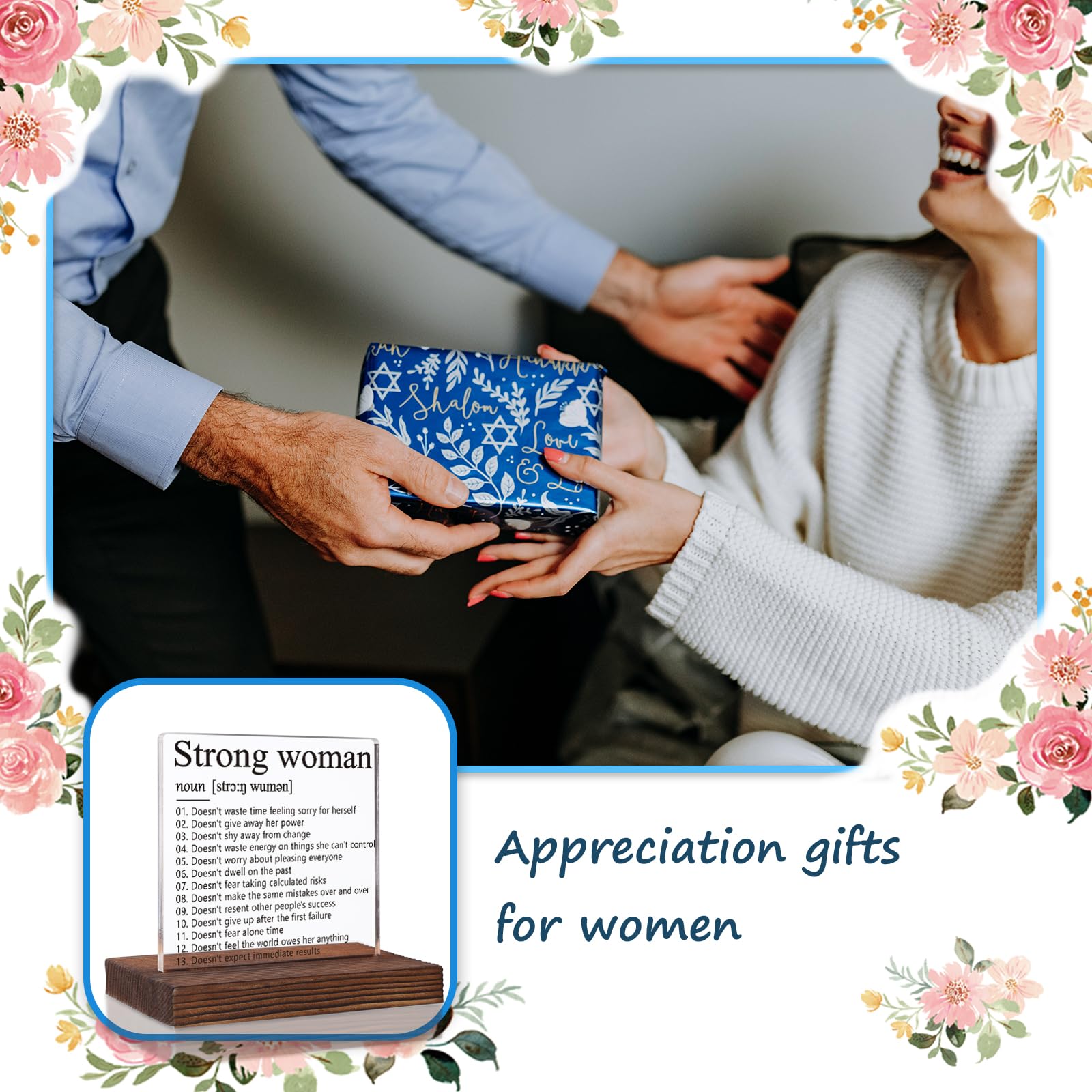 Inspirational Gifts for Women Mom Sister, Strong Woman Definition Sign, Positive Energy Gift for Coworkers Recognition, Motivational Gifts for Friends, Acrylic Desk Decor Plaque VR211