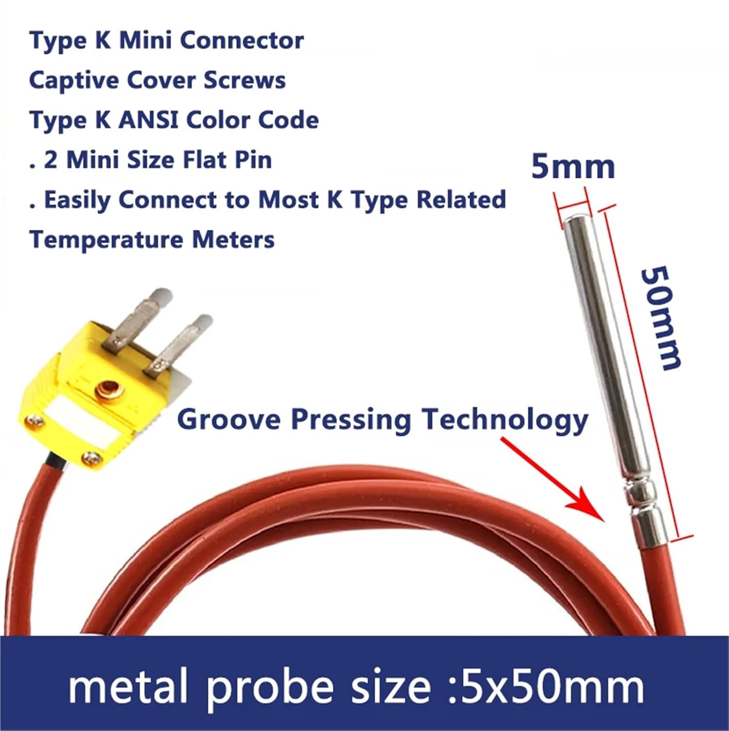 1pcs Waterproof Temperature Sensor PT100 PT1000 RTD Probe Platinum Resistance Detector High Precision Silicone Cable Mini Connector(PT100 Type with 0.5m)