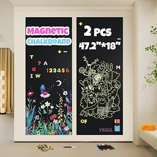 2 Pcs 47.2" x 18"Magnetic Chalkboard Contact Paper for Wall,Self Adhesive Blackboard Wallpaper with 79 Magnet Letter,Magnetic Wall Decal for Kids,Peel and Stick Chalk Board for Kids Playroom Home