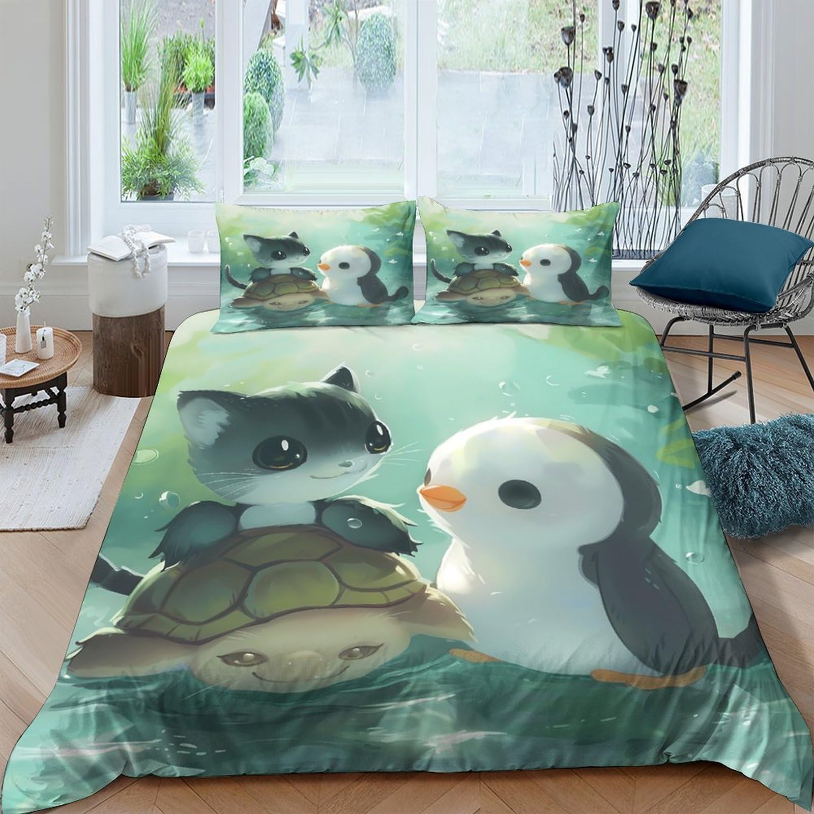 Ctjqhvkz Style-9 3D Printed Turtle Penguin Fitted Sheet Microfiber Soft Breathable Ocean Animal Mattress Cover For Bedroom Dorm Decor Single（135X200cm）