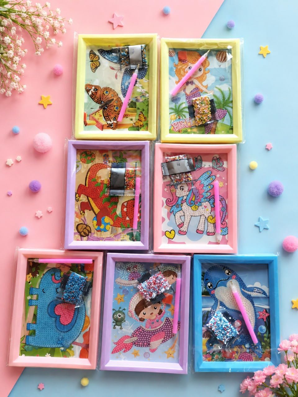 Dhanvira 7 PCS Diamond Painting Kit for Kids | DIY Crystal Gem Art & Craft Activity Set with Display Frames | Educational Creative Gift for Children-image-1