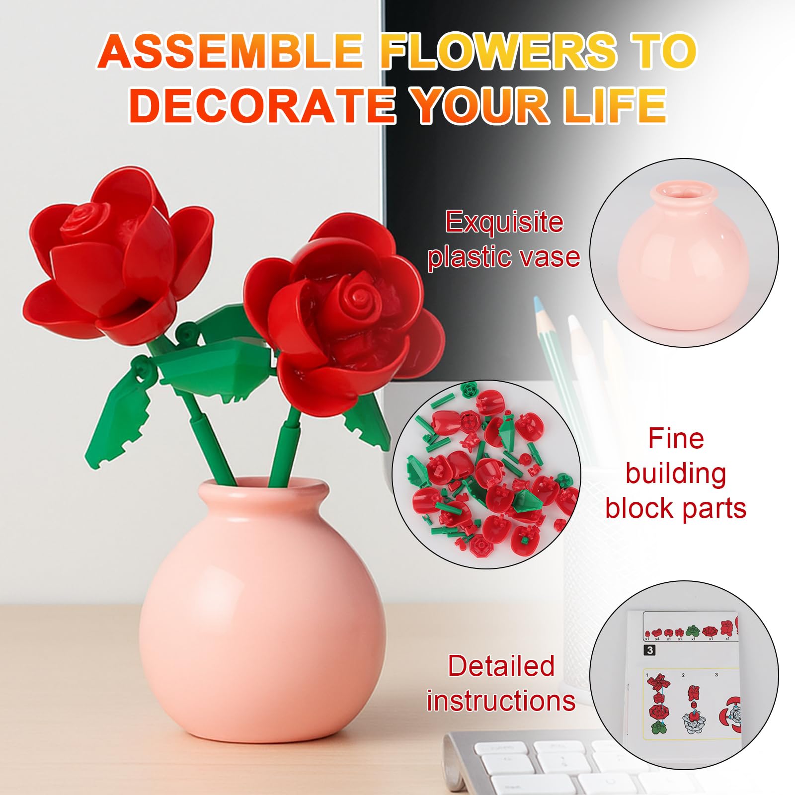 Flower Building Blocks Set, Mini Botanical Plants Model Kit for Adults Home Decor Flowers Display - Image 2