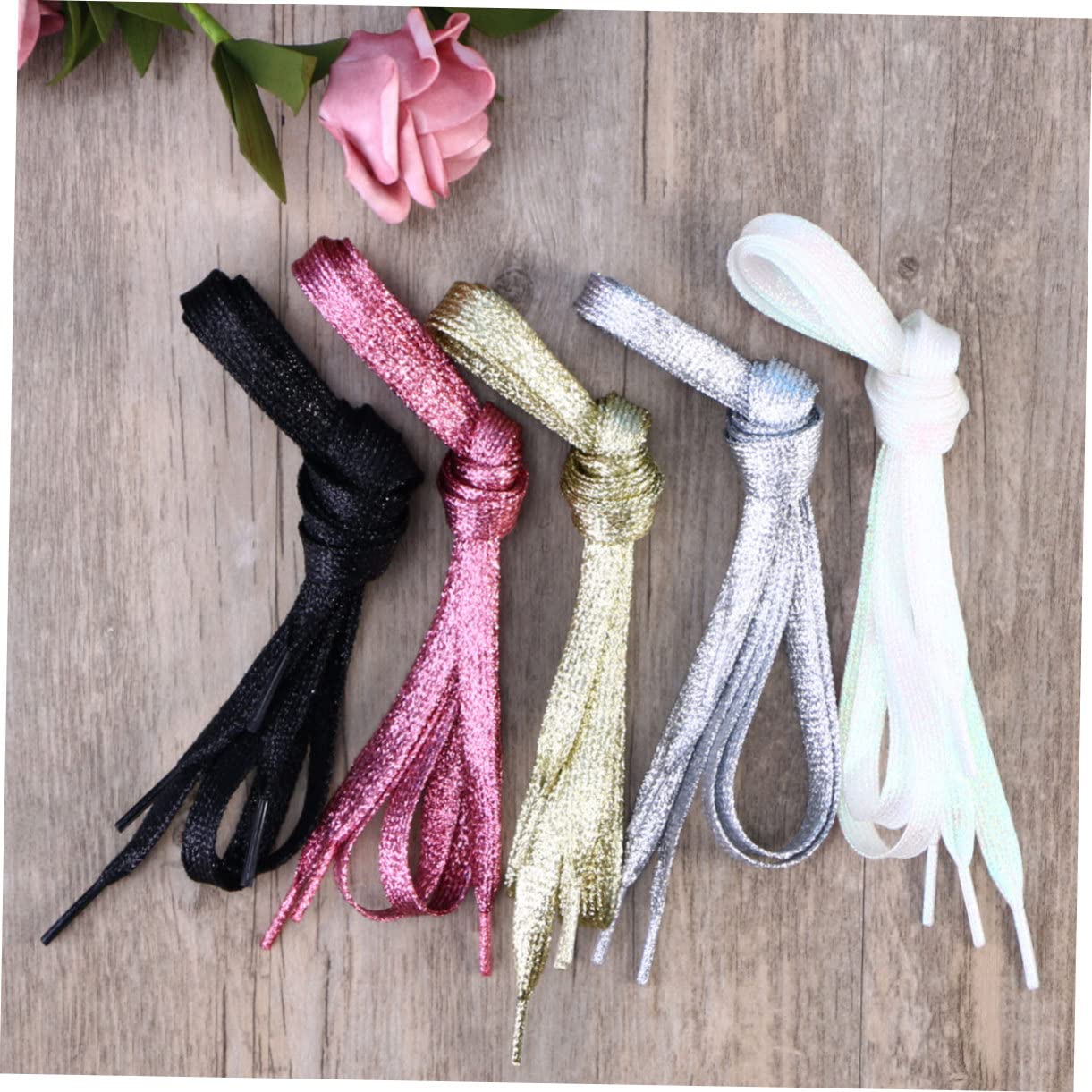 Anneome Lacci per Scarpe Glitterati Piatti Neri 1.1m Resistenti per Sneakers e Scarpe Sportive per Progetti DIY
