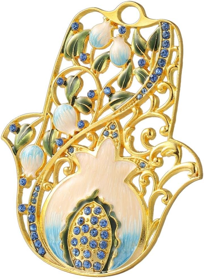Matashi Hanging Hamsa Wall Decor Ornament with Crystals (Pewter) Decoration Good Luck Home Decor Jewish Wall Mounted Art Hanging Pendant Charm Spiritual Gift for Holiday Festival(Pomegranate)