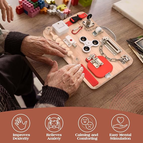 Wooden Fidget Busy Board For Elderly, Dementia Activities for Seniors