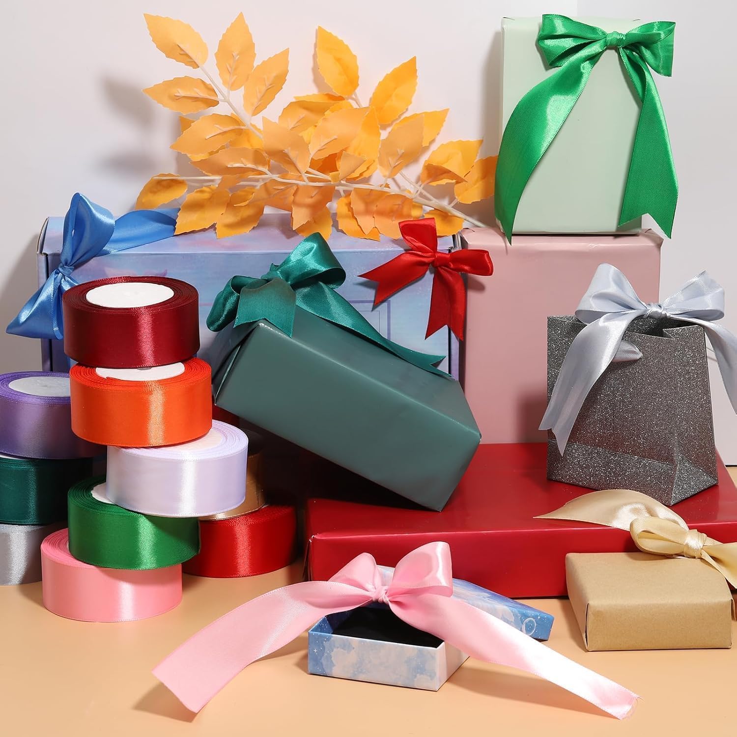 NITOPUPU 12 Rolls of Colourful Ribbon 3/4 Inch * 25 Yards Set, Gift Wrapping Satin Crafts Wedding Decor Bows DIY Party Balloon String Ribbon