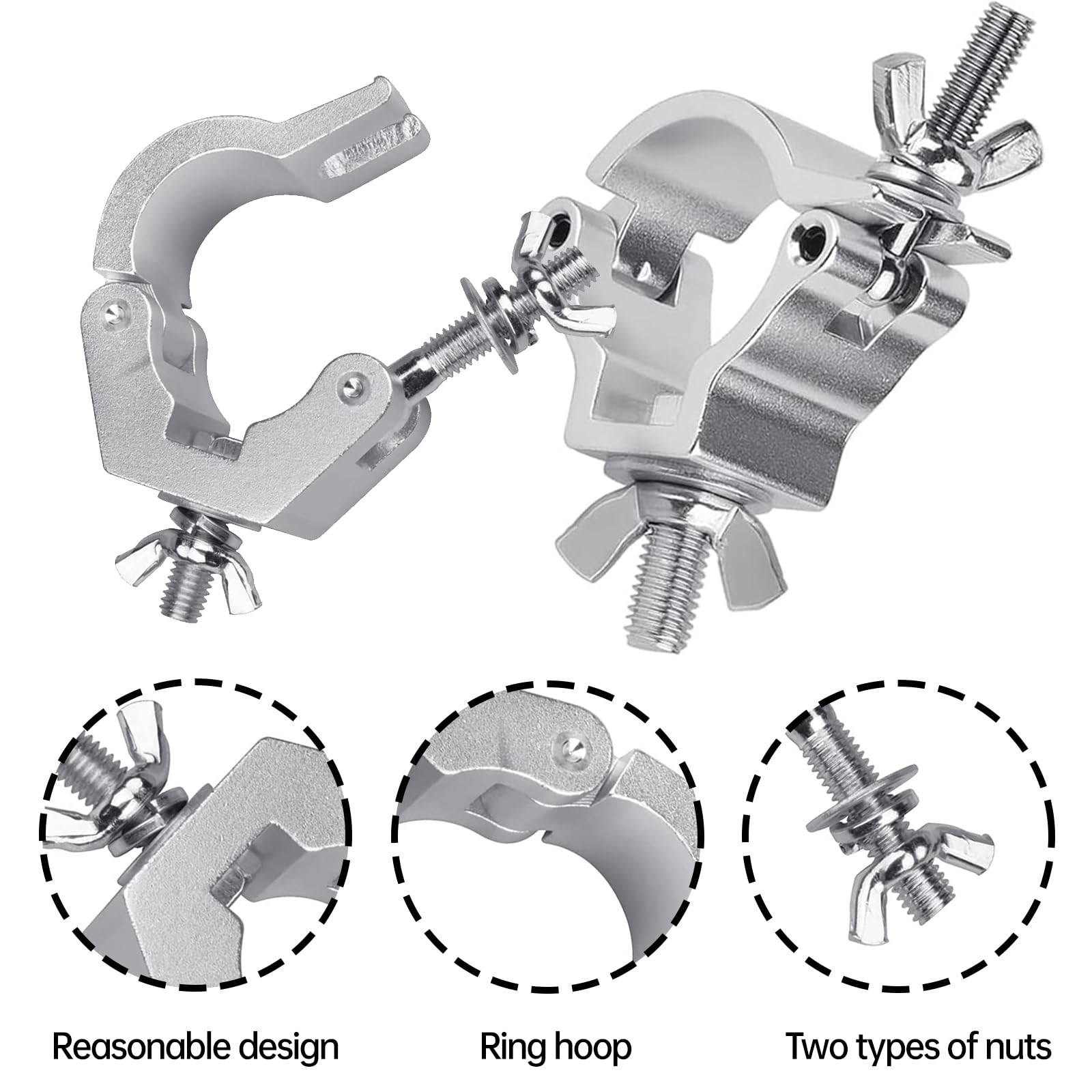 Truss Clamp 48-51mm,12 piezas Pinza de Gancho Truss Clamp,Aleación de Aluminio Truss Ganchos Abrazaderas Accesorio de Truss,Máx 100KG