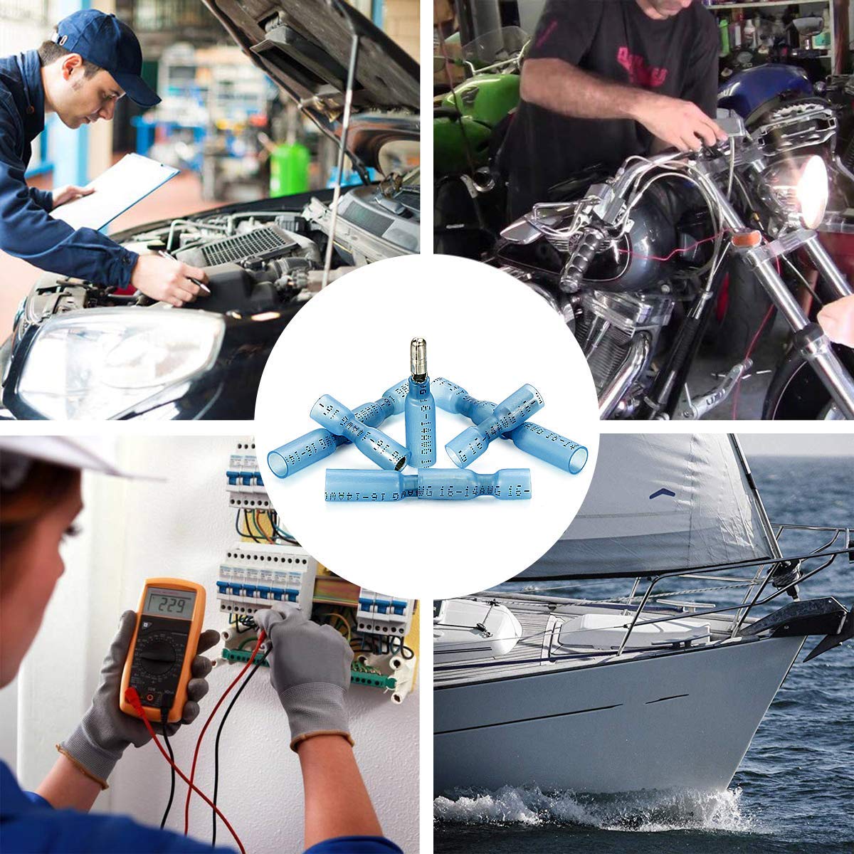 PONFY 200 Stück elektrische Schrumpfverbinder, Kabelverbinder, weiblich und männlich, wasserdicht, für Autos und Marine, vollständig isoliert, Sortiment von elektrischen Kabelschuhen