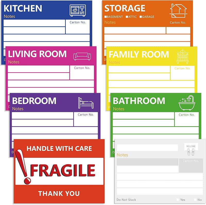 6 x 4 in Large Moving Labels for Boxes, Home Moving Packing Color Coded Stickers Supplies Labels with Writable Notes Areas, Fragile Blank Moving Boxes Stickers 160pcs
