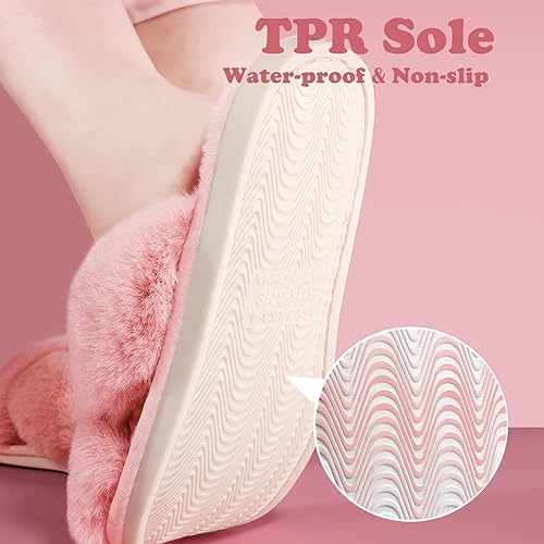 Miniatura 5 de Ankis Pantuflas mullidas para mujer, 2 pares de pantuflas acogedoras, suaves, cómodas, relajantes, esponjosas, banda cruzada, puntera abierta,