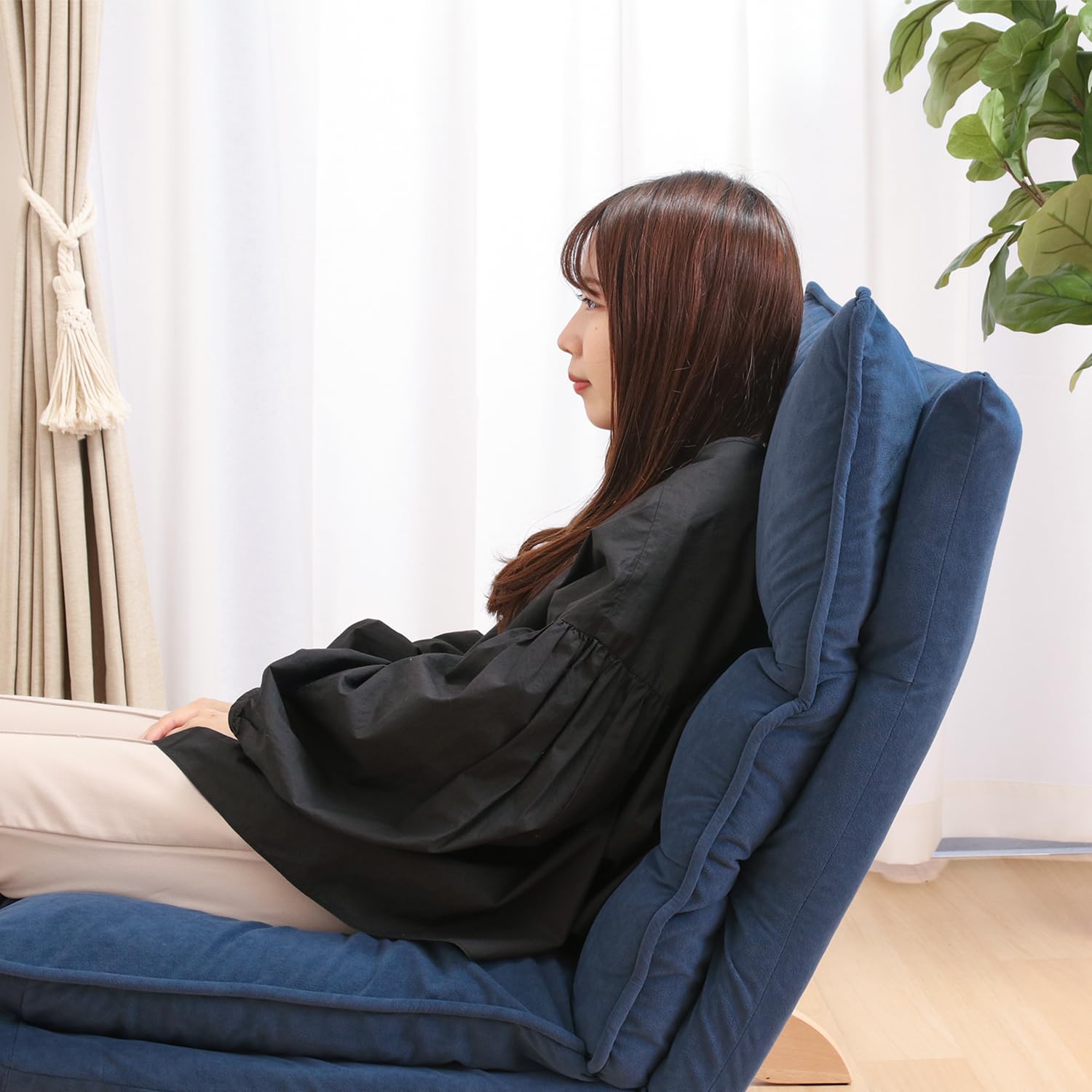 Amazon｜不二貿易 フロアチェア 幅62cm×奥行80cm×高さ65cm ネイビー