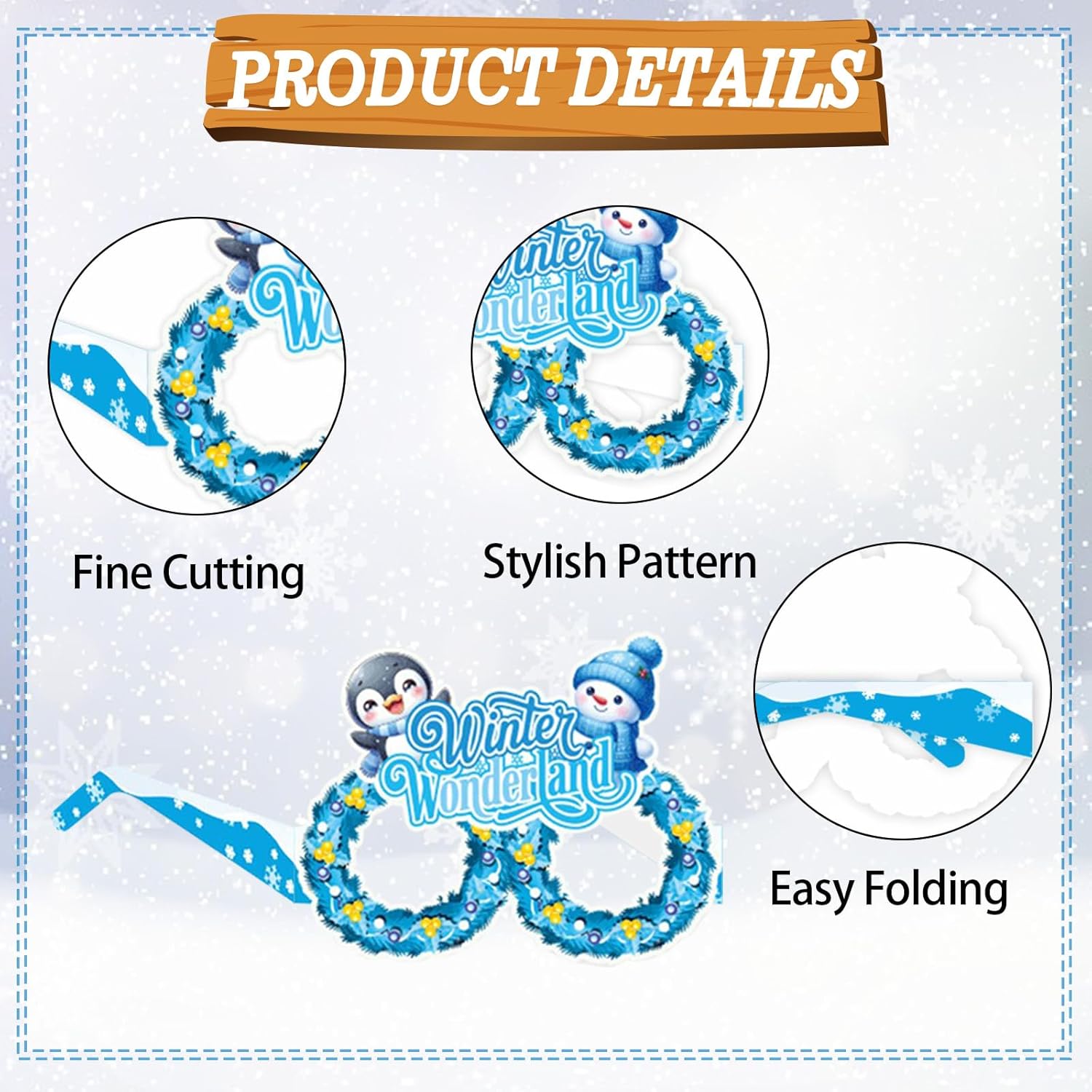 16Pcs Winter Party Glasses Frames, Funny Winter Paper Glasses Snowmen Snowflake Eyeglasses Photo Booth Props for Christmas Holiday Birthday New Year Party Supplies - Image 6