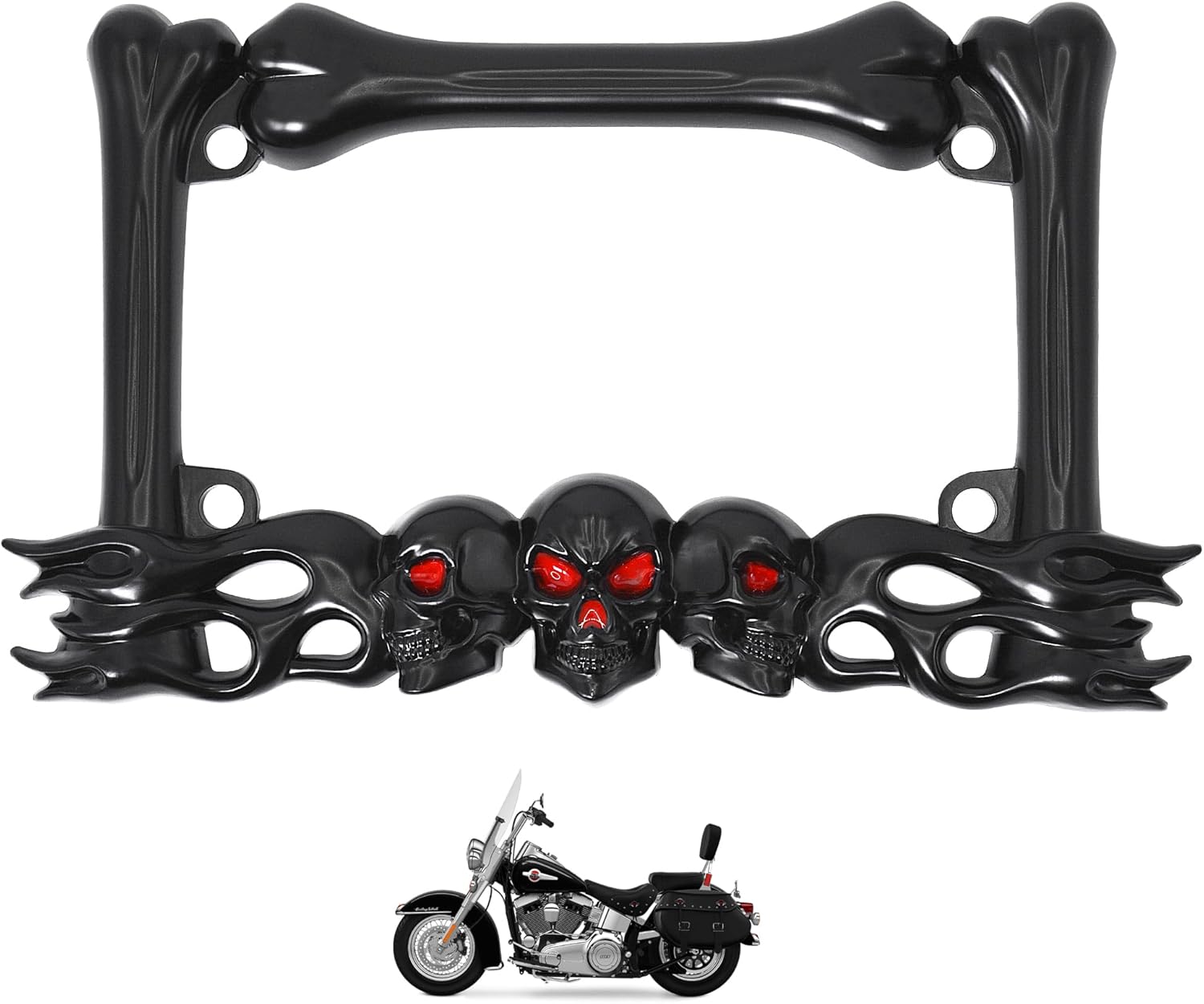Marco de matrícula de motocicleta de calavera resistente, se adapta a placas estándar de 7 x 4 pulgadas, compatible con Cruiser, Dual-Sport, Sport,