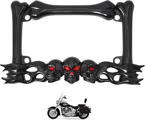 Marco de matrícula de motocicleta de calavera resistente, se adapta a placas estándar de 7 x 4 pulgadas, compatible con Cruiser, Dual-Sport, Sport,