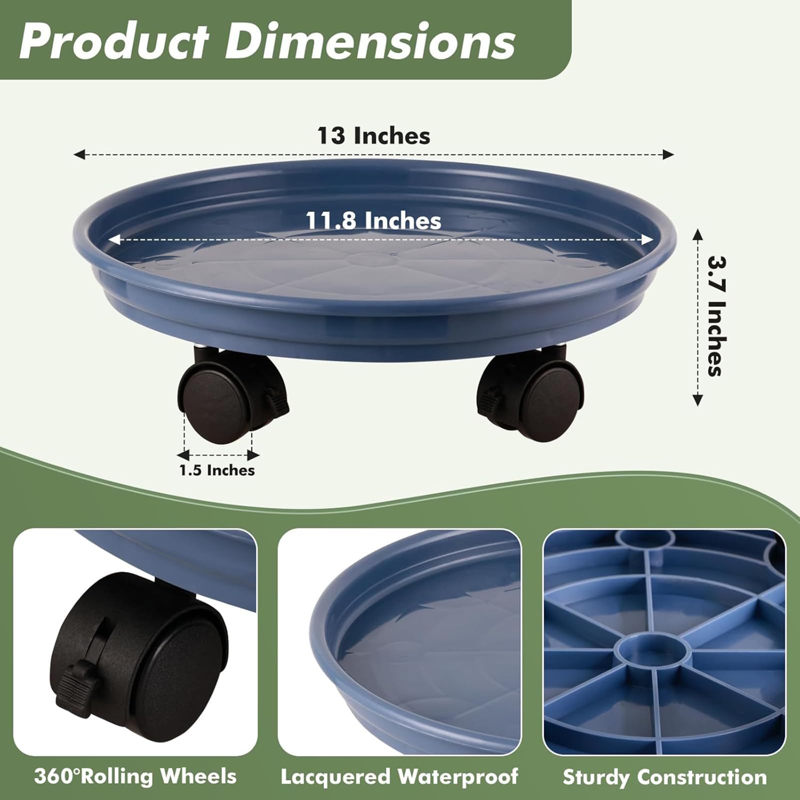 Lot de 4 bacs à plantes en plastique avec roulettes Bleu 30 cm