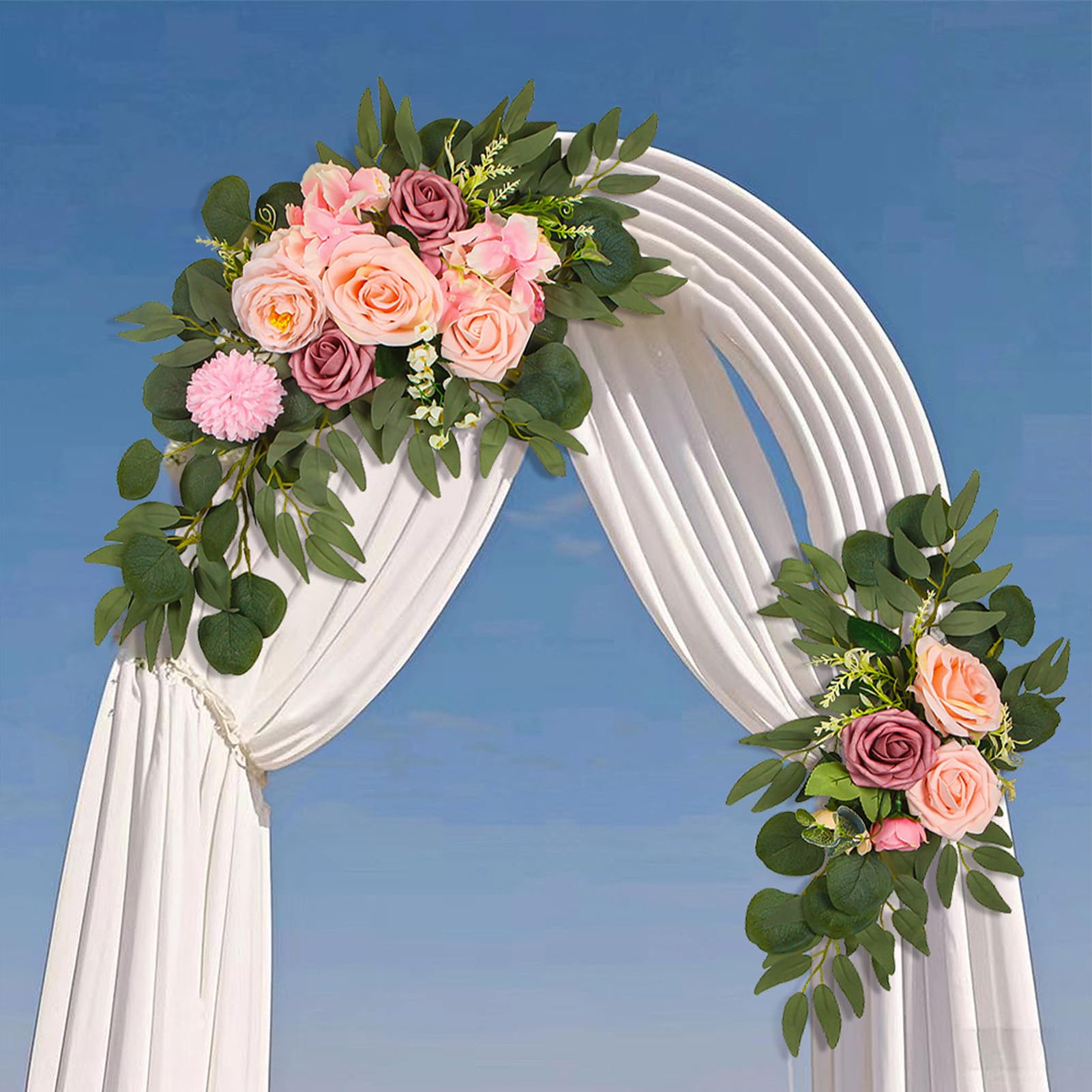 Set di 2 fiori artificiali romantici europei retrò floreali per pannelli di benvenuto di nozze, facili da installare, per porta d'ingresso o ingresso (rosa)