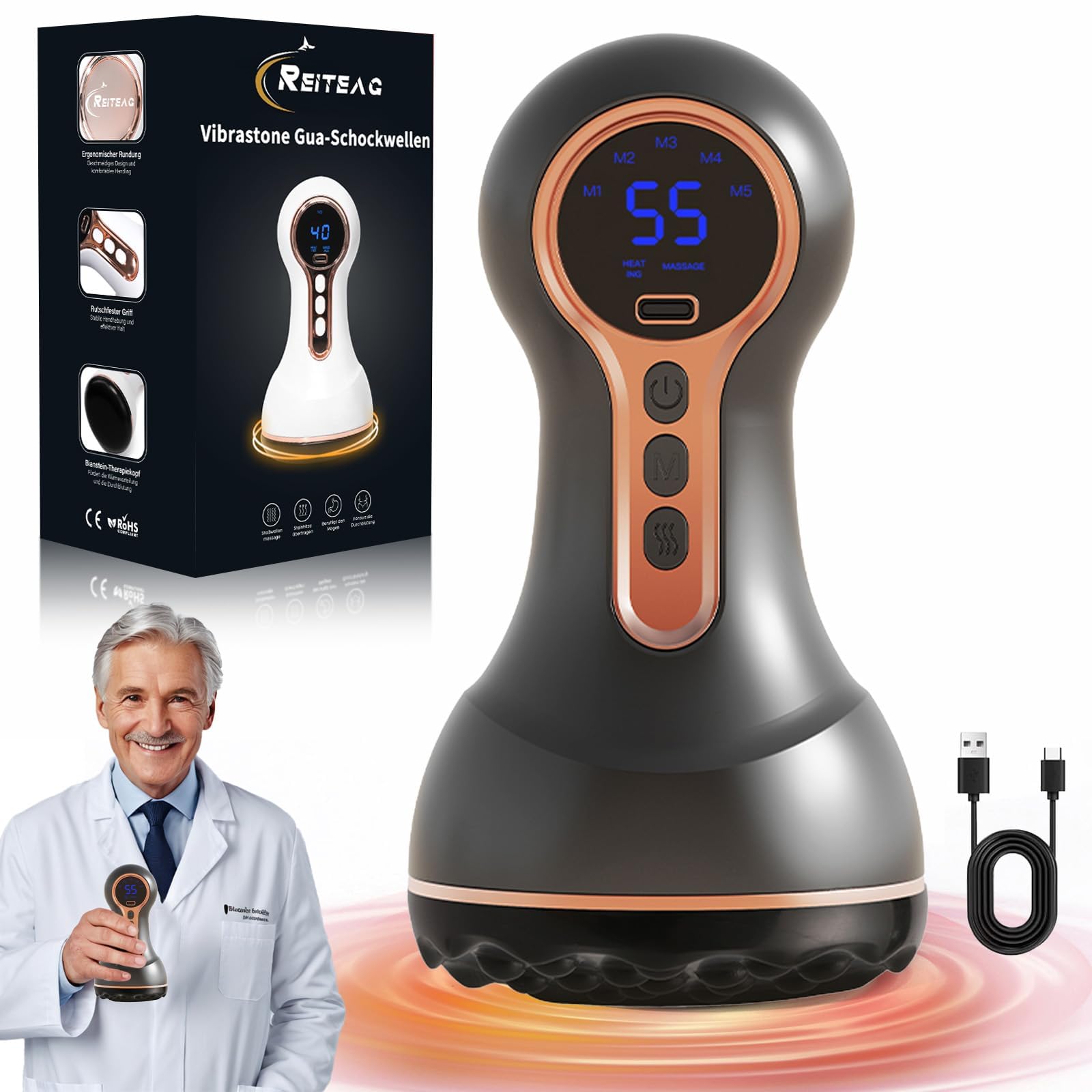 Venopulse Neuropathie Fußmassagegerät, Vibrastone Bein Massagegerät mit Wärmefunktion und Vibration, Fussmassagegerät