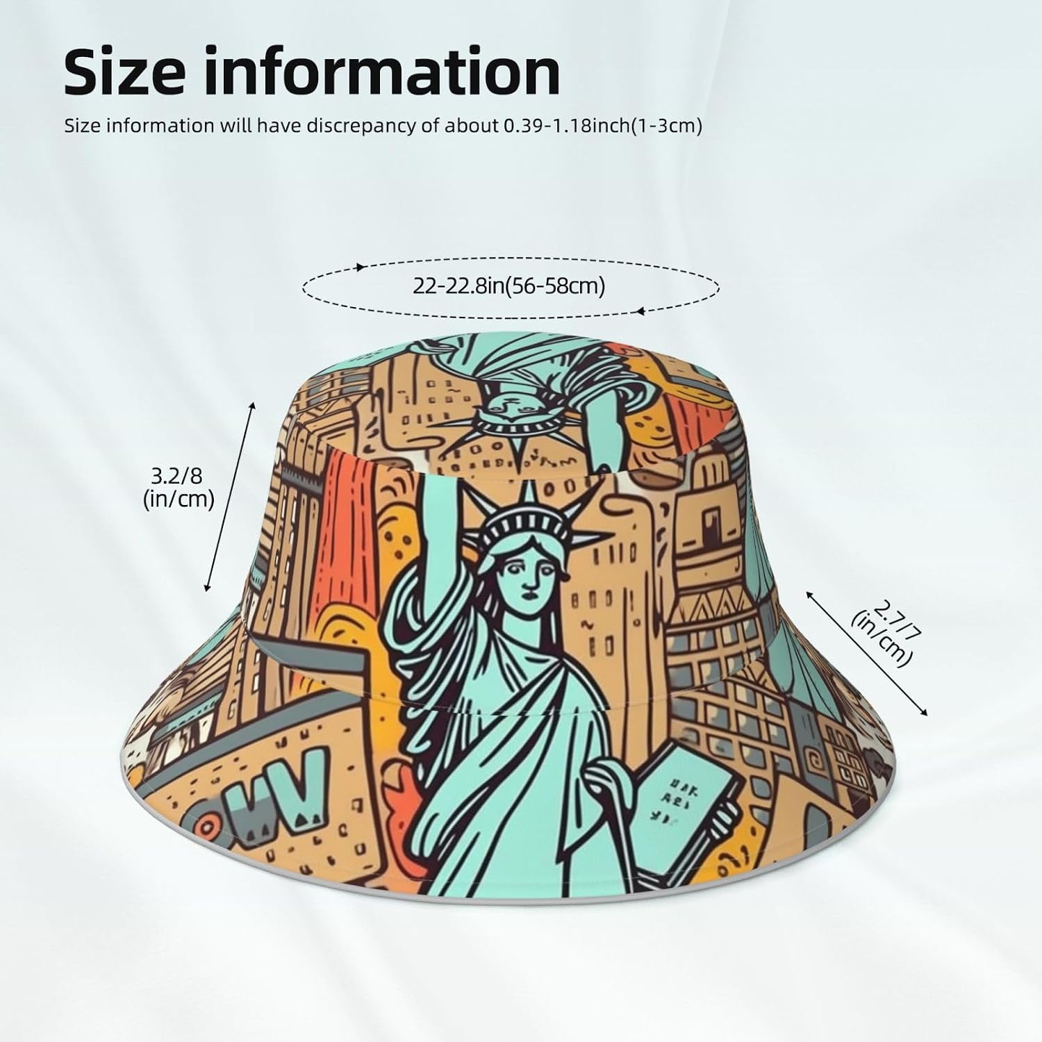 Cartoon Cute New York American Theme Art Bucket Hats for Women Men Sun Hat Fisherman Hats Travel Beach Hat Summer Fishing Cap Black