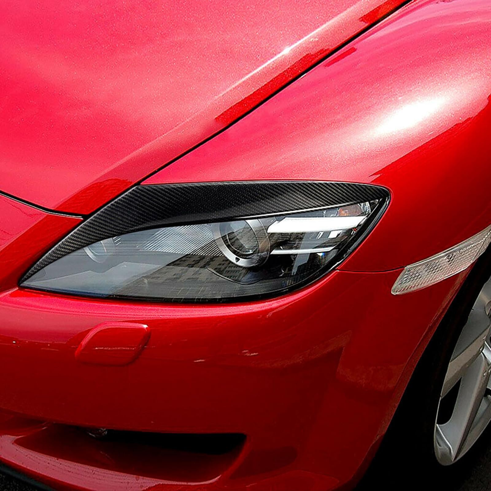 2 sztuki włókna węglowego, naklejka na przedni reflektor, wykończenie brwi, osłona brwi, pokrywa lampy, Compatible With Mazdy, RX-8 Coupe 2004, 2005, 2006, 2007 i 2008