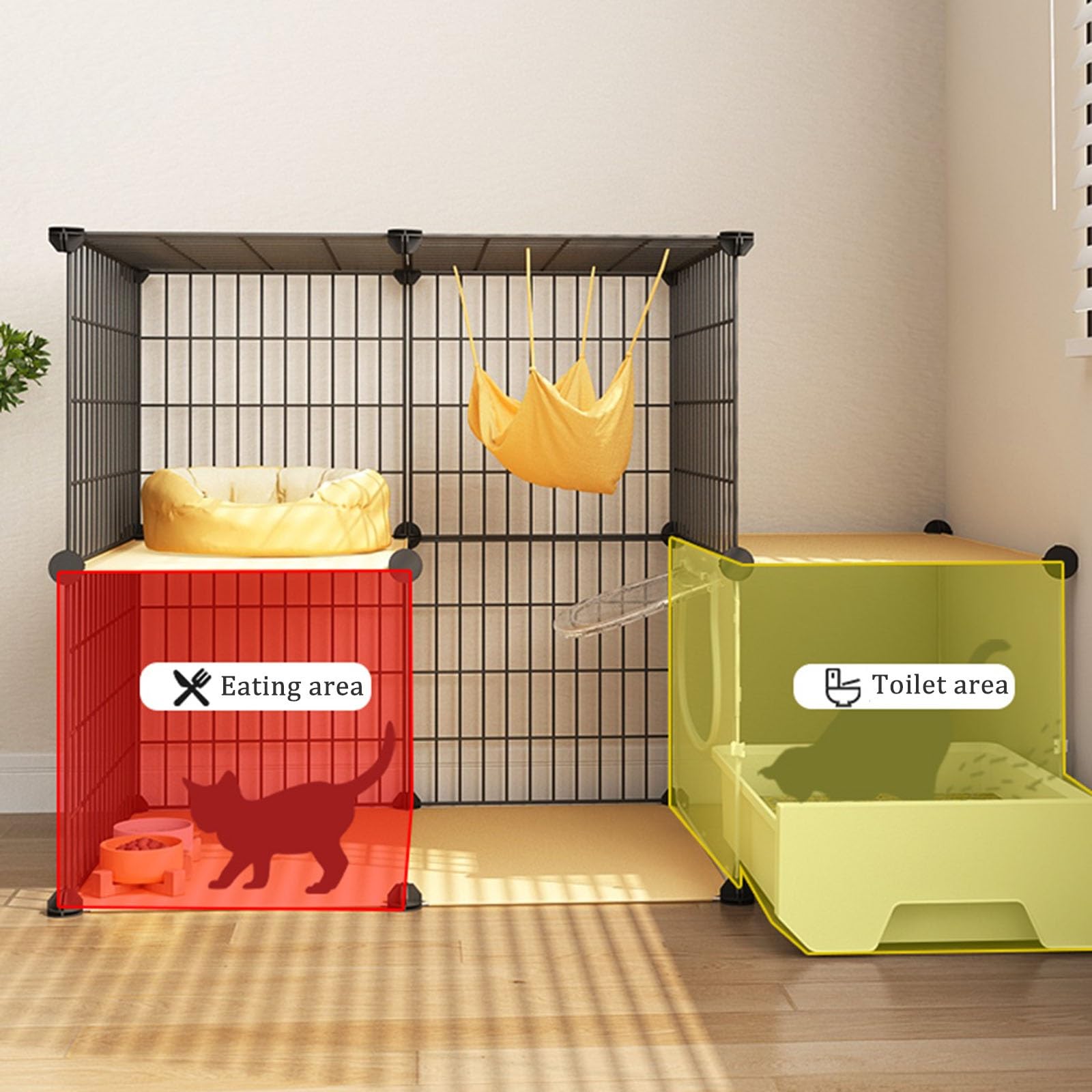 Jaula para Gatos, Jaula Grande para Gatos de Interior con Caja de Arena, recintos para Gatos de 3 Niveles, Corral Grande de Alambre de Metal Desmontable para Conejos y Cachorros, Uso en Inte