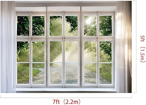 Miniatura 2 de Kate Telón de fondo de ventana de resorte de 7 x 5 pies para fotografía, fondo de hierba de árbol verde para decoración interior, accesorios de