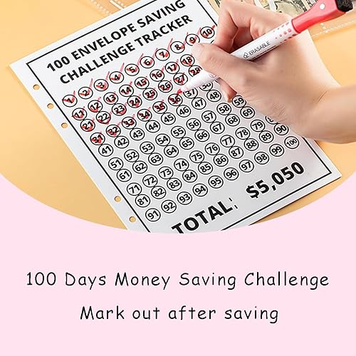 Miniatura 4 de Carpeta de desafíos de ahorro de dinero de 100 sobres, carpeta de presupuesto A5 con sobres de efectivo, libro de desafíos de ahorro para ahorrar