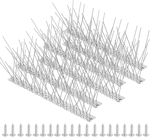 Fuuner Bird Spikes for Pigeons, 6pcs 304 Stainless Steel bird deterrent spikes, for Fence Wall Spikes Garden Security Anti Climb, Small Birds scarers for roofs, Seagull intruder deterrent (6 pack, 2M)