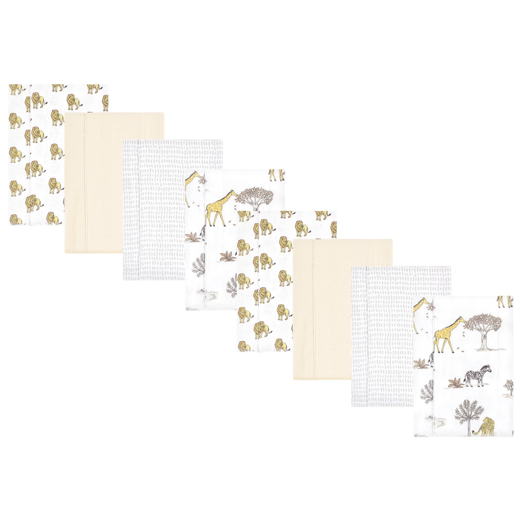 Hudson Baby Cotton Poly Flannel Burp Cloths Multipack, Neutral Safari World 8-Pack, One Size
