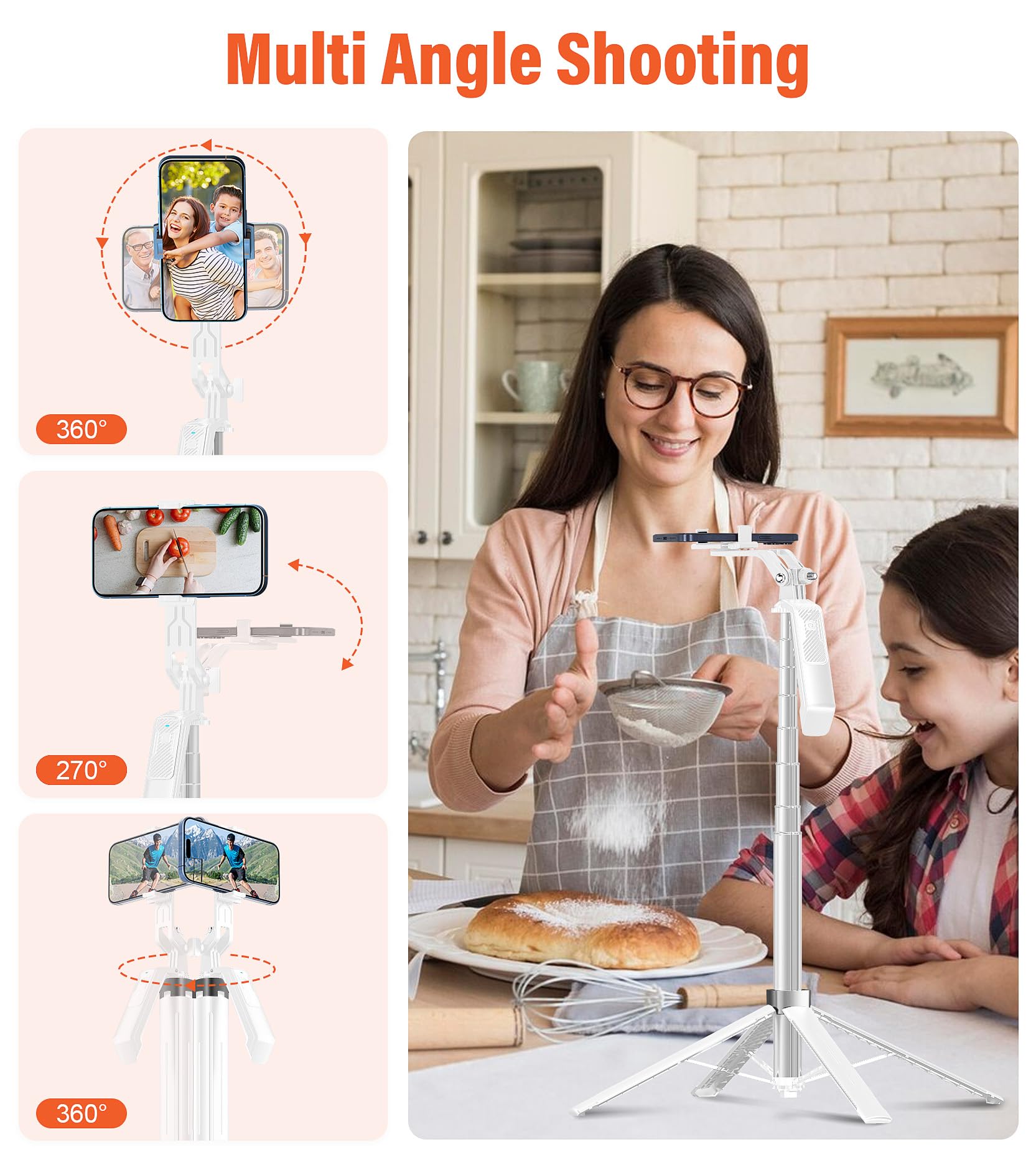 Funxee Selfie Stick Tripod - 71" Tall Cell Phone Holder With Detachable Wireless Remote And 2 Led Lights For Recording Video And Picture Phone Stand For Iphone Android Camera Gopro