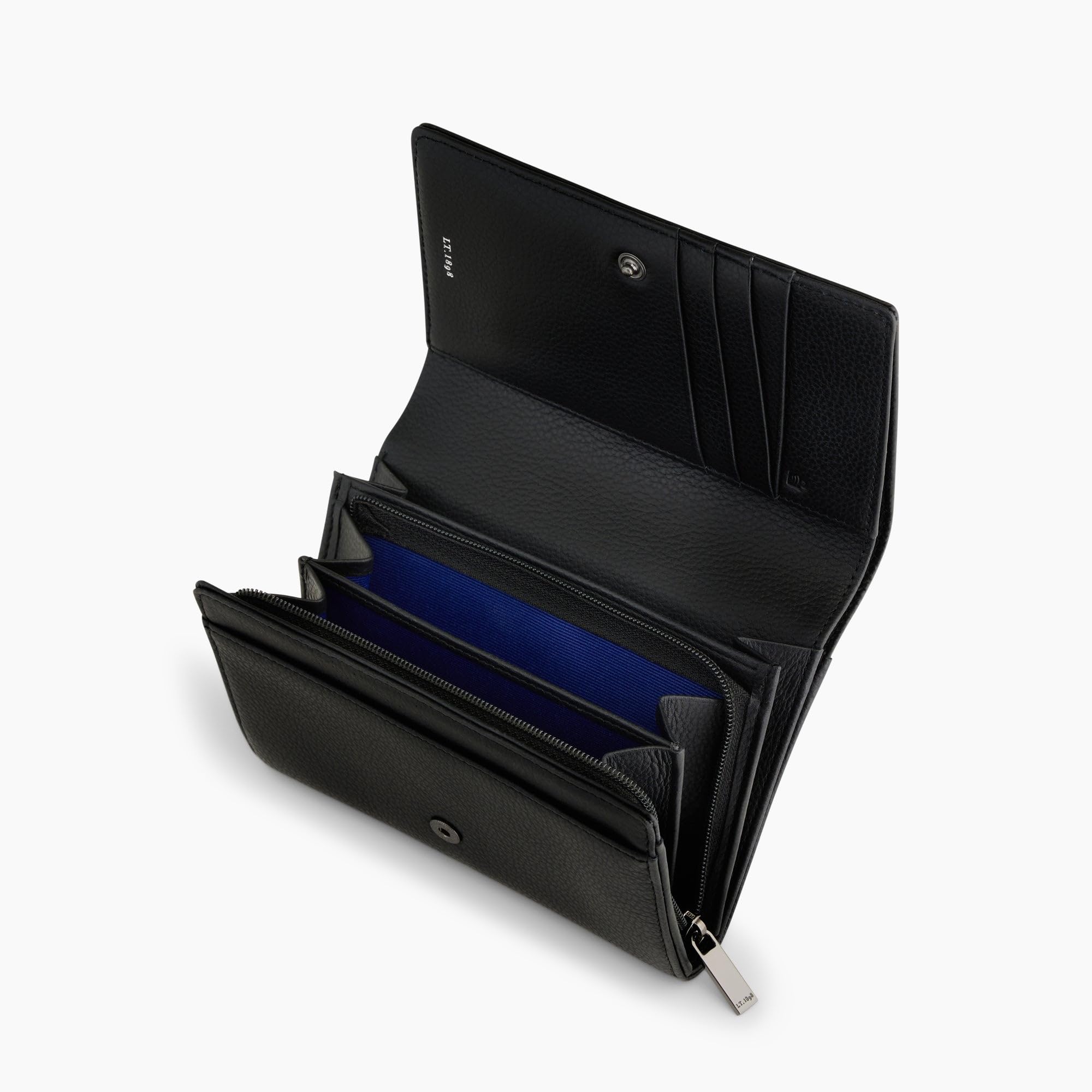 Le Tanneur, portefeuille, porte cartes, en cuir grainé, émilie, femme, 4 compartiments cartes, poche billets, 3 poches plates, poche monnaie zippée, anti-rfid, porte billets, fermeture bouton pression
